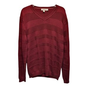 Calvin Klein Men's Deep Red Subtly Striped V-Neck Sweater - Size M